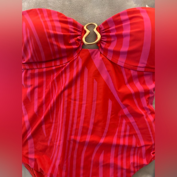 Seafolly Red and Pink Strapless One Piece Swimsuit - Picture 6 of 7